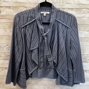 CAbi Womens S Cardigan Jacket #870 Cascade Blue Striped‎ Open Front 3/4 Sleeve